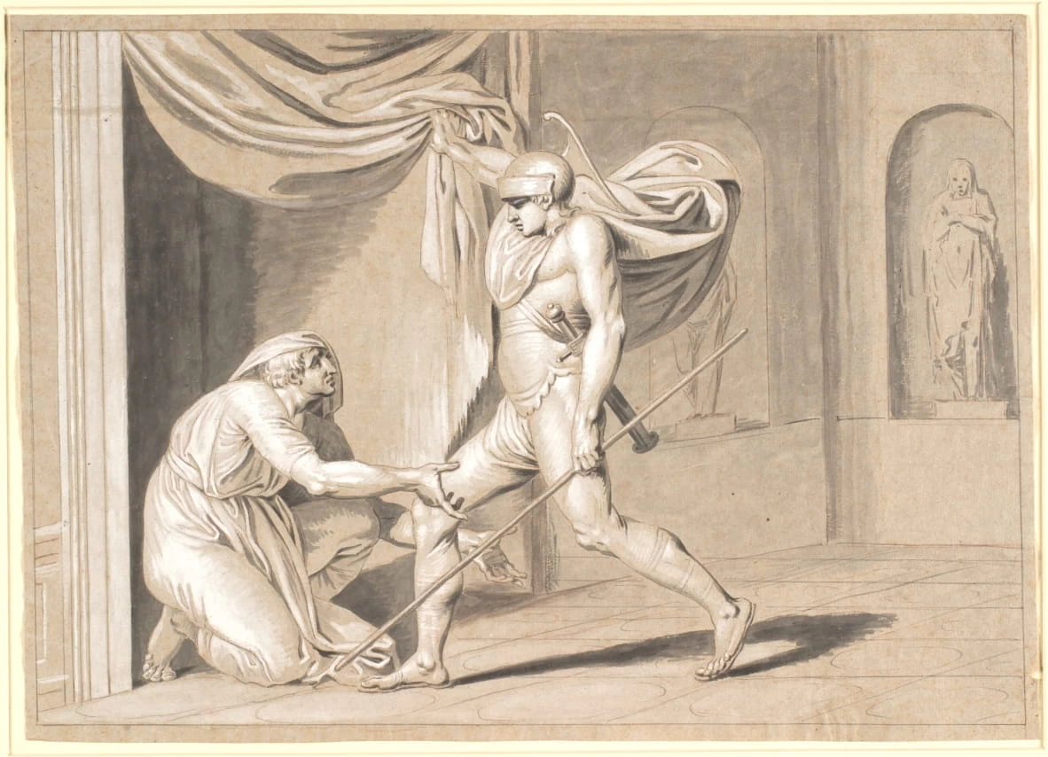 Un soldato trova Claudio, che teme di diventare imperatore, nascosto dietro una tenda - Statens Museum for Kunst